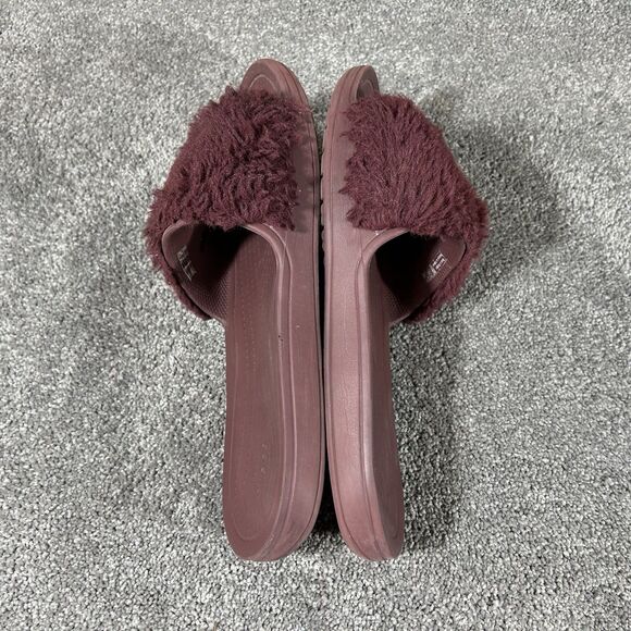 Crocs Sloane Luxe 205968 Women’s Sz 10 Burgundy Faux Fur Gold Slide Mule Sandal - Picture 8 of 11